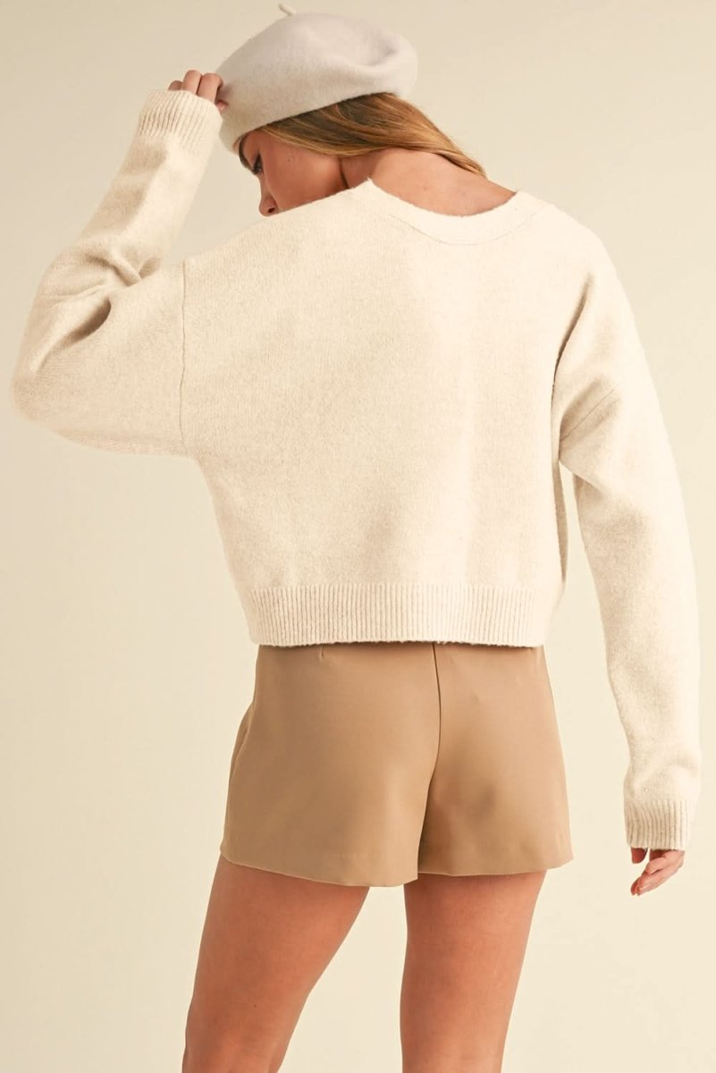 Jet Stream Bowknot Front Loose V Neck Knitted Cardigan - Love Salve